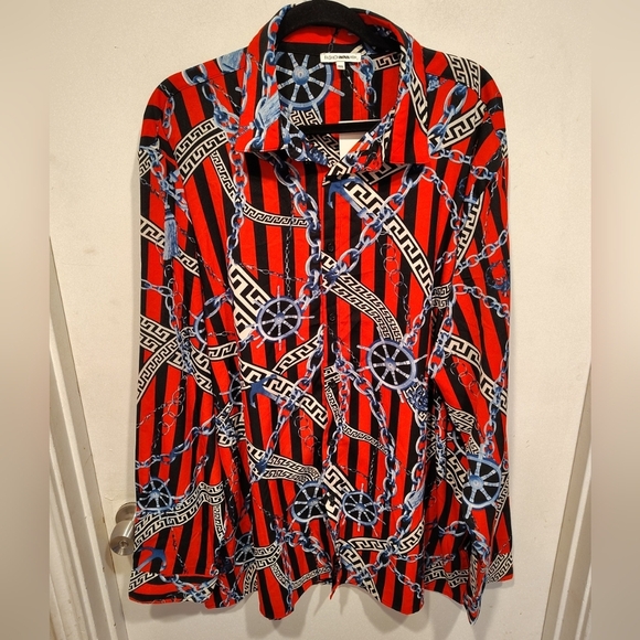 Fashion Nova Men NWT Shipwreck Print Long Sleeve Button Down Shirt XXXL Nautical - Picture 1 of 7
